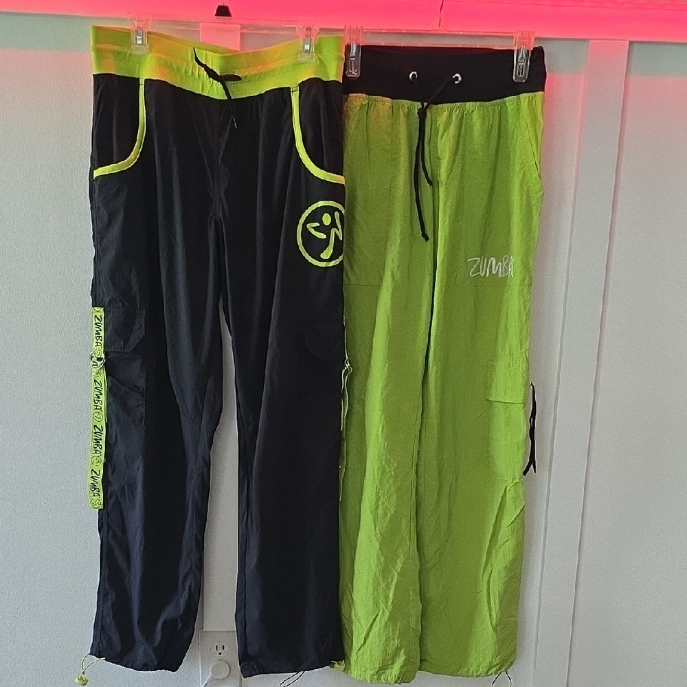 Zumba Fitness Neon Black and Lime Pants. LOT 2!